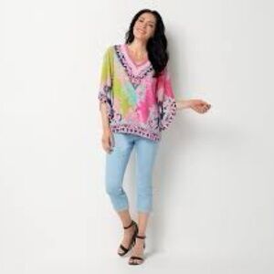Belle by Kim Graver Colorful Patterned Top Size L